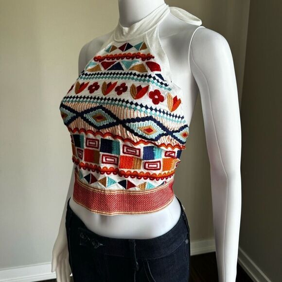 Altered State Boho Embroidered Cotton Halter Top NWT - Picture 3 of 6